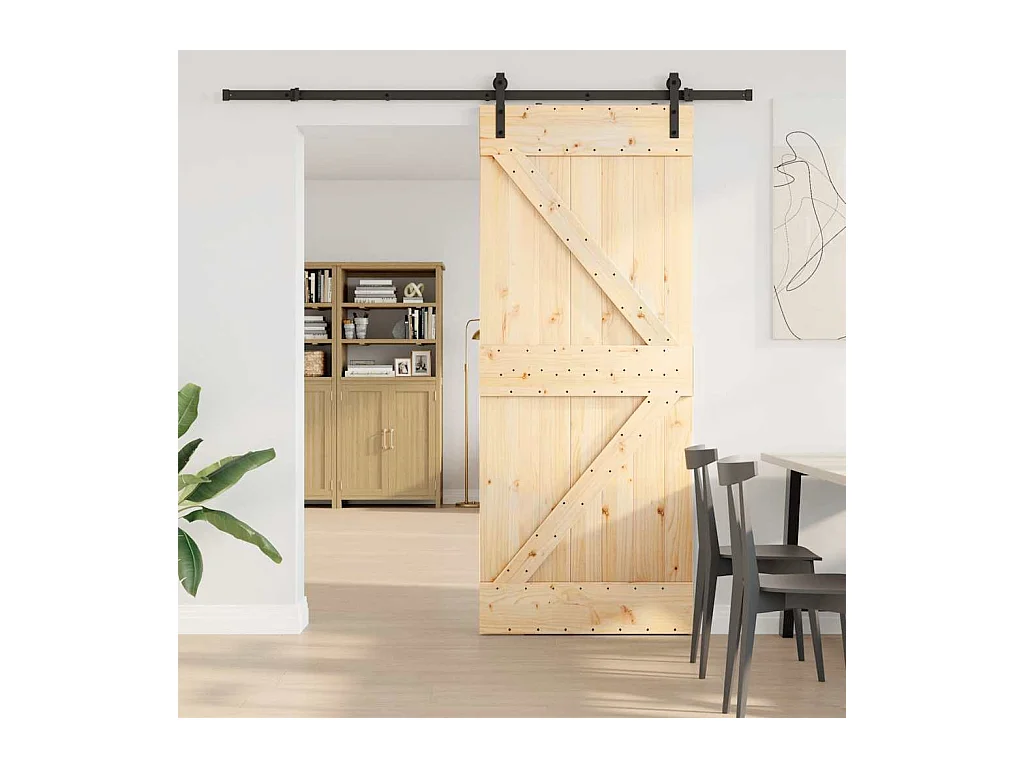 Porta Scorrevole con Set Hardware 85x210 cm Legno Massello Pino