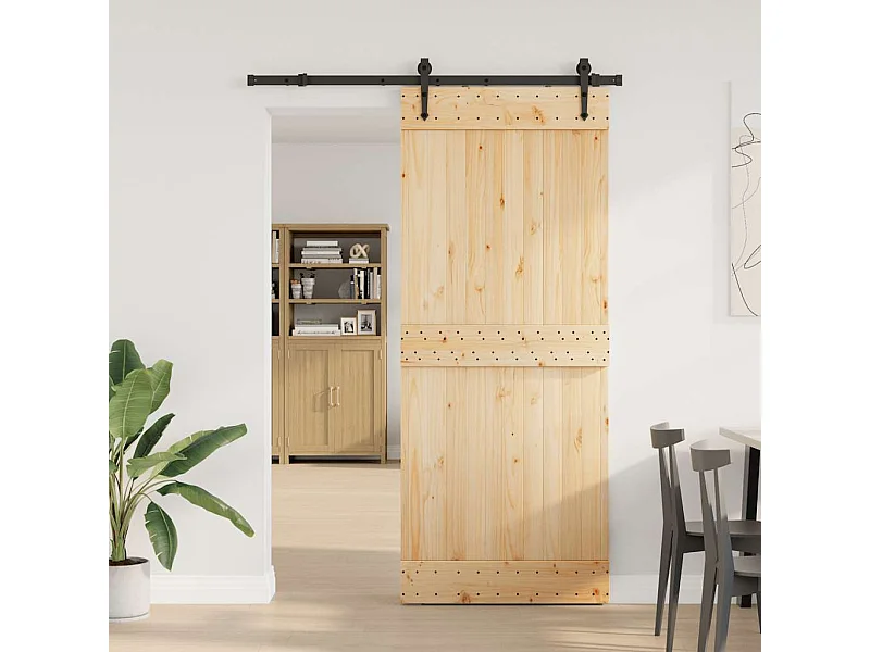 Porta Scorrevole con Set Hardware 85x210 cm Legno Massello Pino