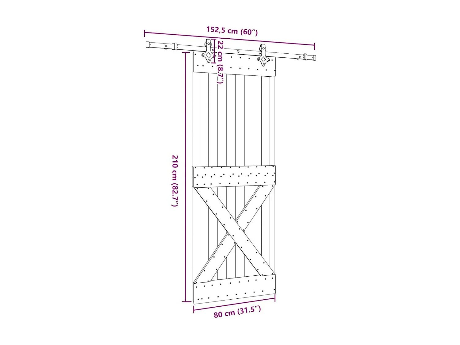 Porta de correr com ferragens 80x210 cm madeira de pinho maciça