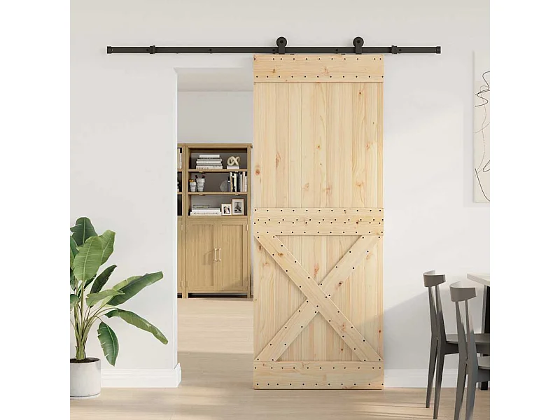 Porta de correr com ferragens 90x210 cm madeira de pinho maciça