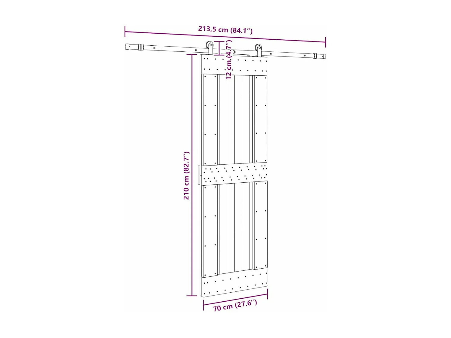 Porte coulissante et kit de quincaillerie 70x210 cm pin massif