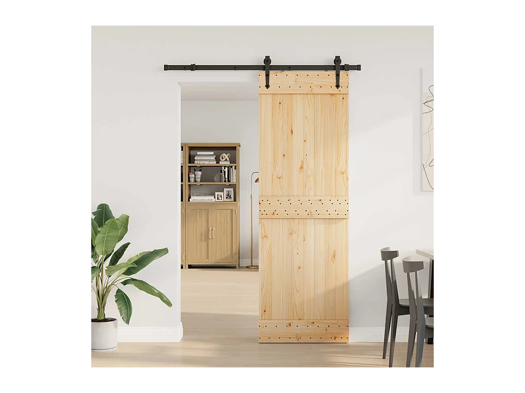 Porte coulissante et kit de quincaillerie 70x210 cm pin massif