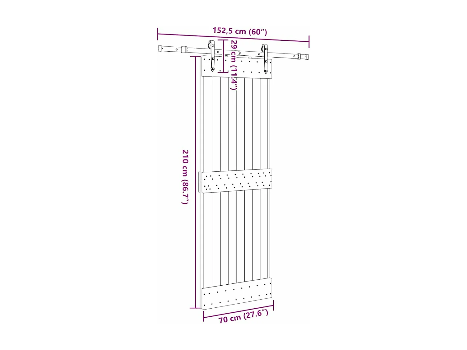 Porte coulissante et kit de quincaillerie 70x210 cm pin massif