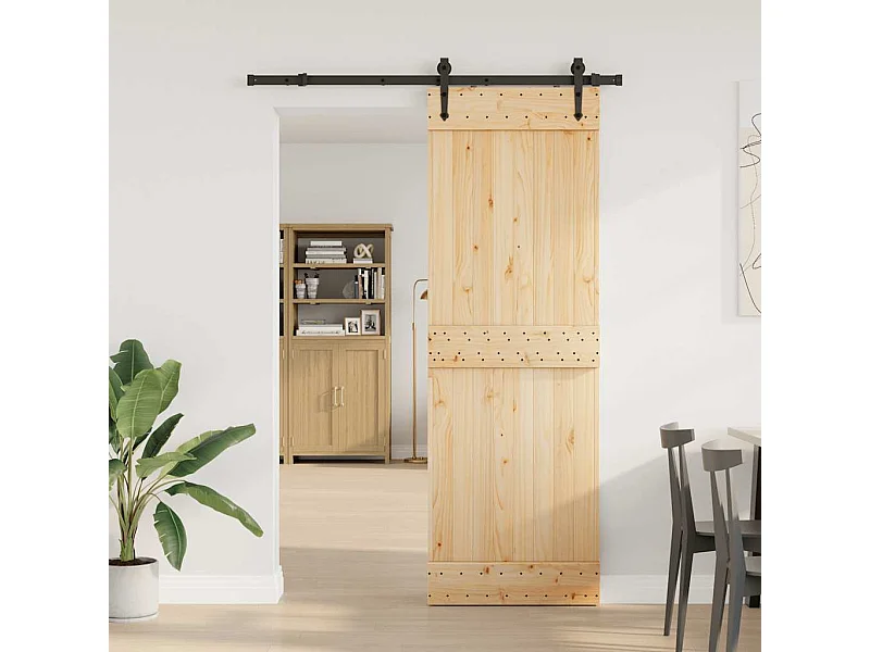Porte coulissante et kit de quincaillerie 70x210 cm pin massif