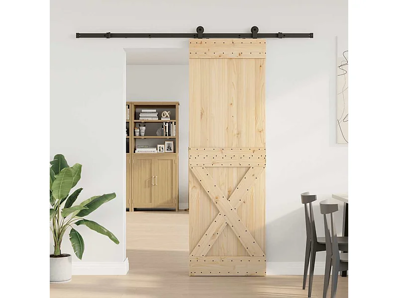 Puerta corredera con herrajes madera maciza de pino 70x210 cm