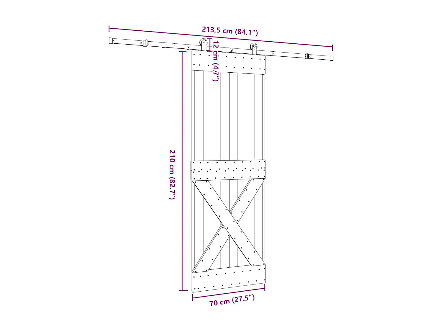 Porta Scorrevole con Set Hardware 70x210 cm Legno Massello Pino