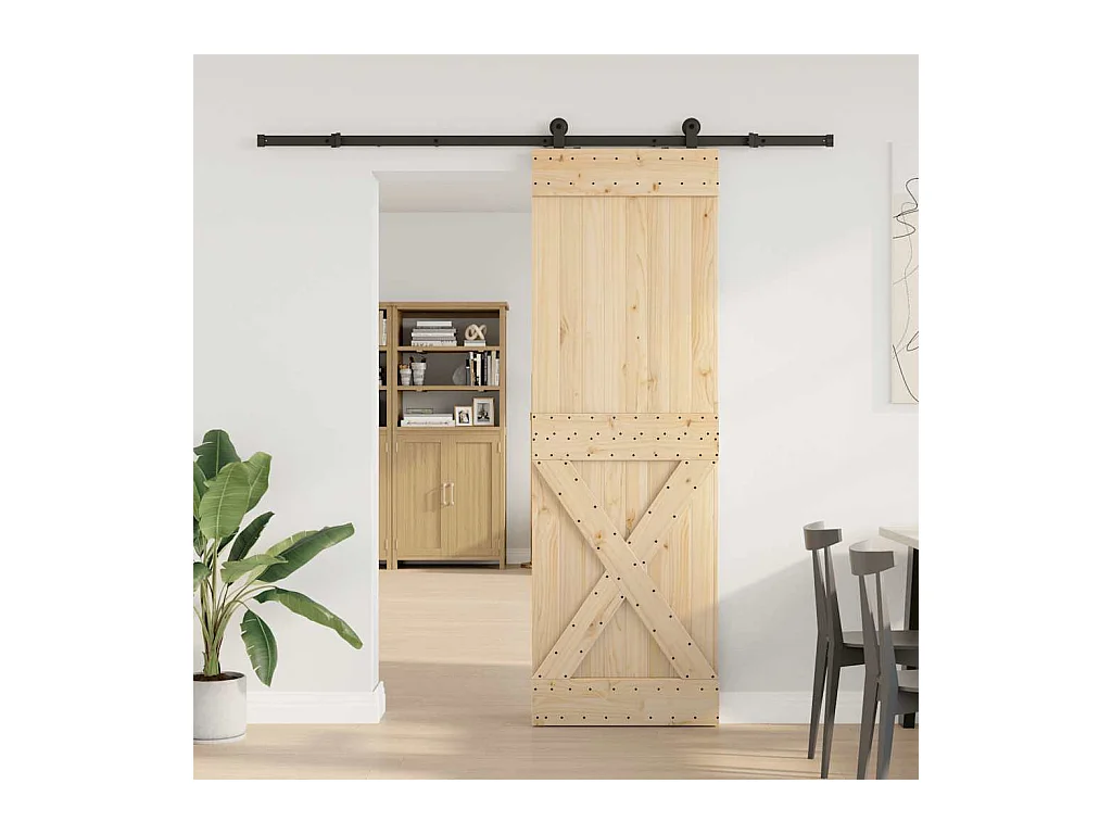 Porte coulissante et kit de quincaillerie 70x210 cm pin massif