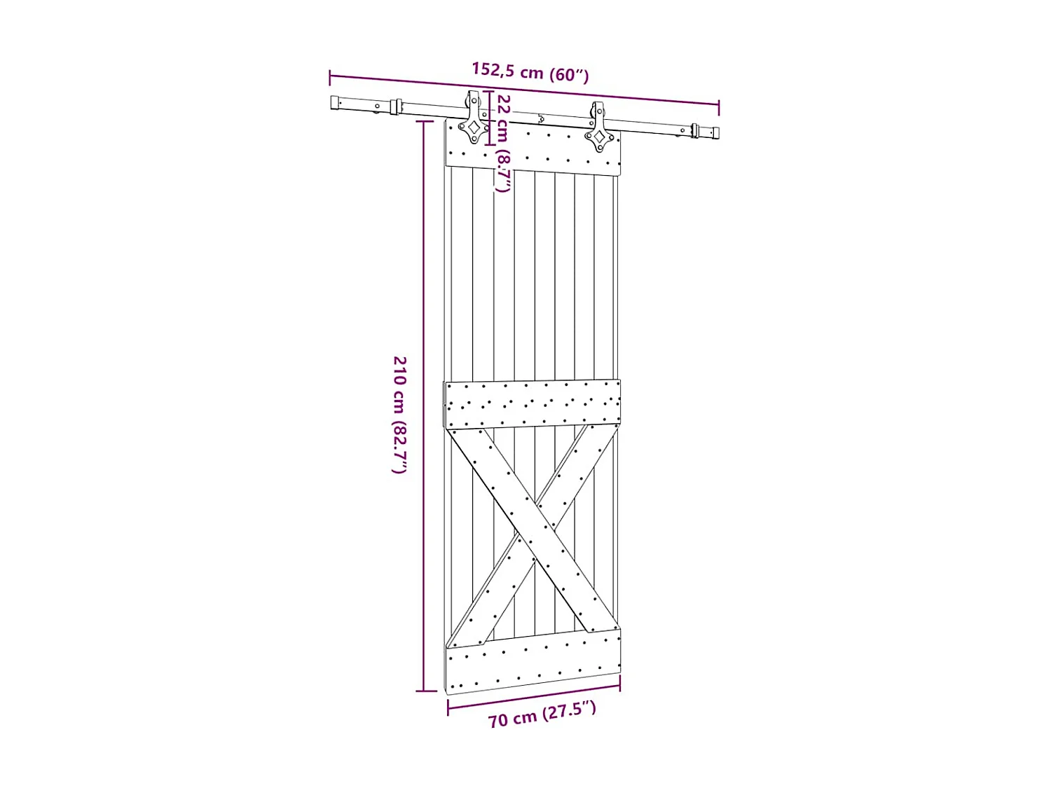 Puerta corredera con herrajes madera maciza de pino 70x210 cm