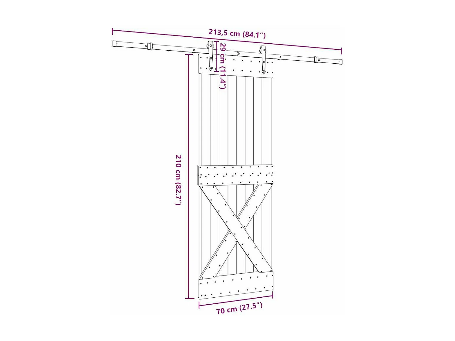 Porte coulissante et kit de quincaillerie 70x210 cm pin massif
