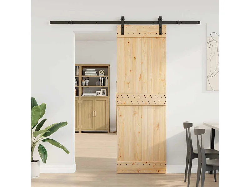 Porta Scorrevole con Set Hardware 70x210 cm Legno Massello Pino