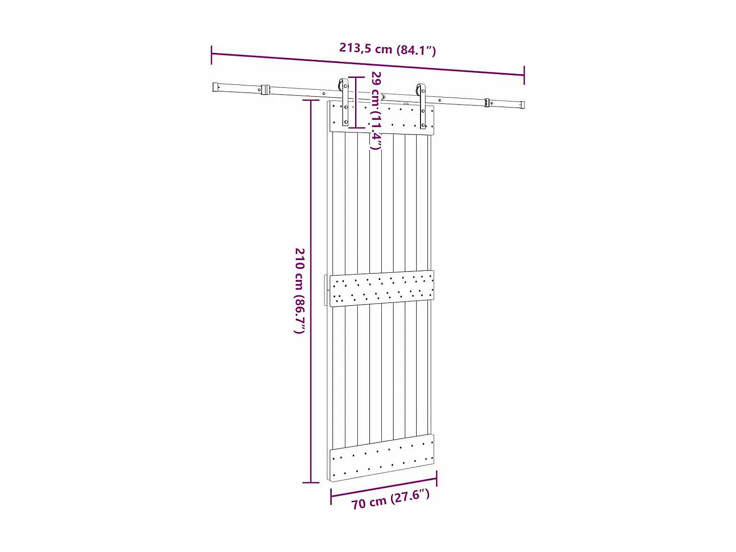Porta Scorrevole con Set Hardware 70x210 cm Legno Massello Pino