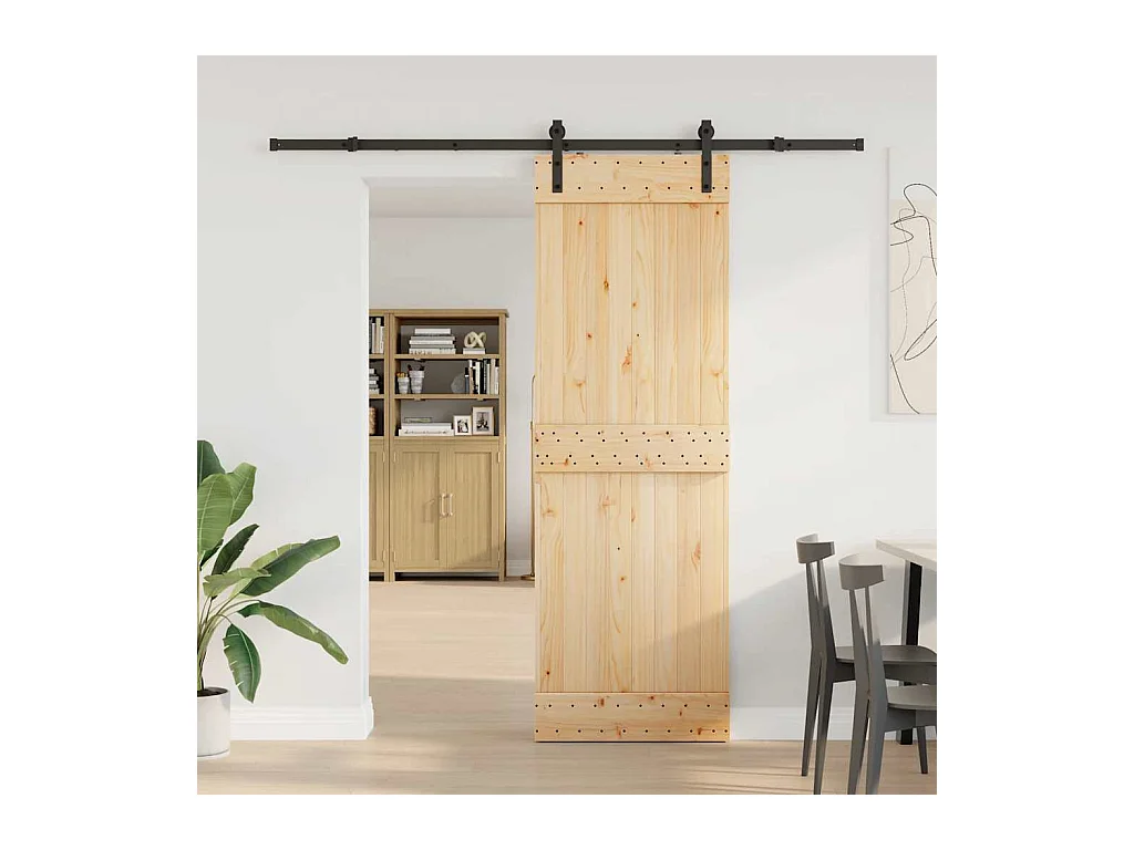 Porte coulissante et kit de quincaillerie 70x210 cm pin massif