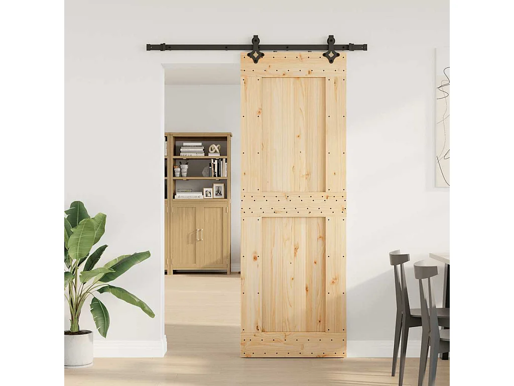 Porta Scorrevole con Set Hardware 80x210 cm Legno Massello Pino