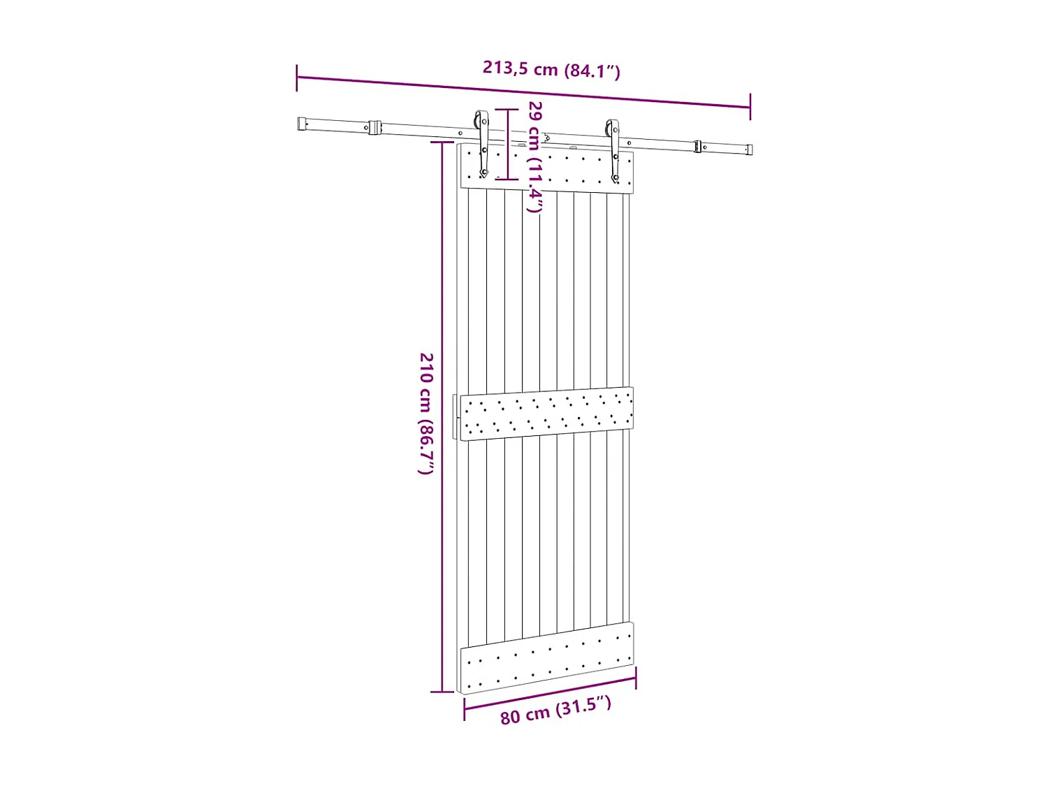 Porta Scorrevole con Set Hardware 80x210 cm Legno Massello Pino