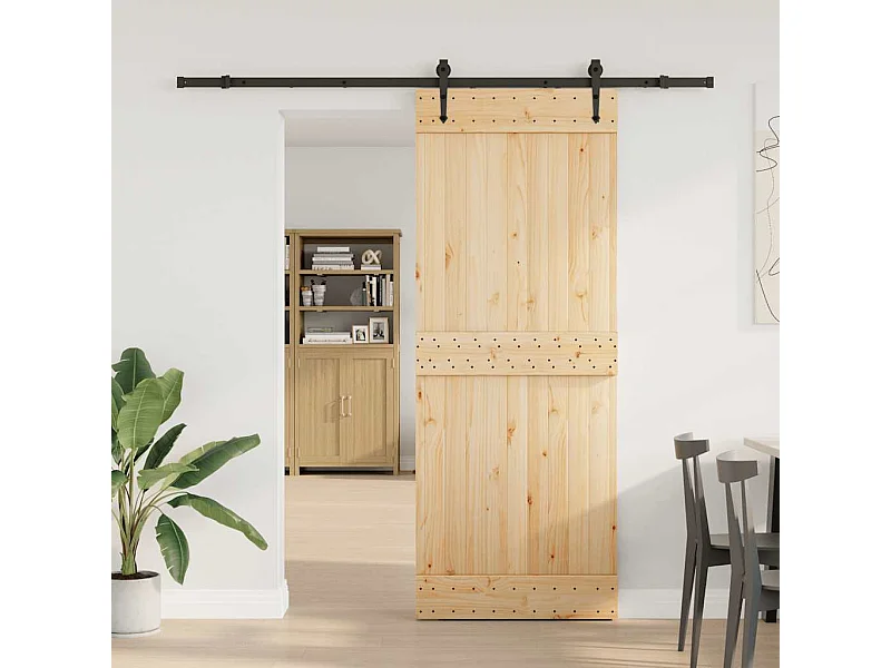Porta Scorrevole con Set Hardware 80x210 cm Legno Massello Pino