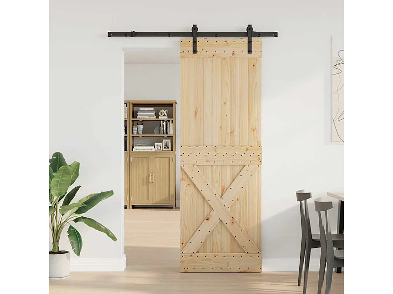 Porta de correr com ferragens 80x210 cm madeira de pinho maciça