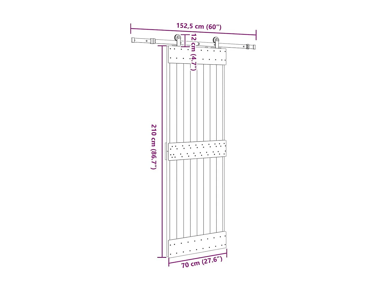 Porte coulissante et kit de quincaillerie 70x210 cm pin massif