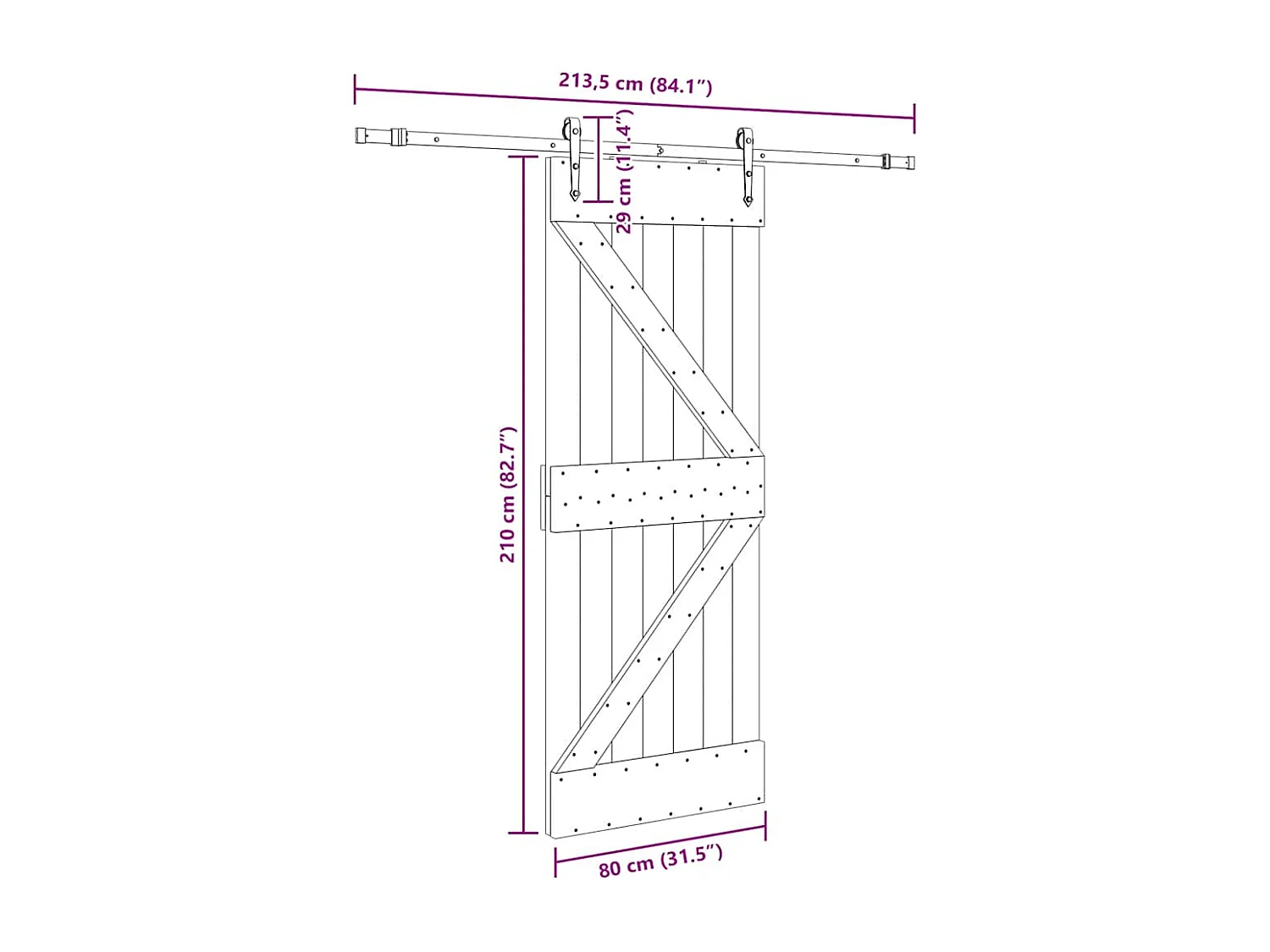 Porte coulissante et kit de quincaillerie 80x210 cm pin massif