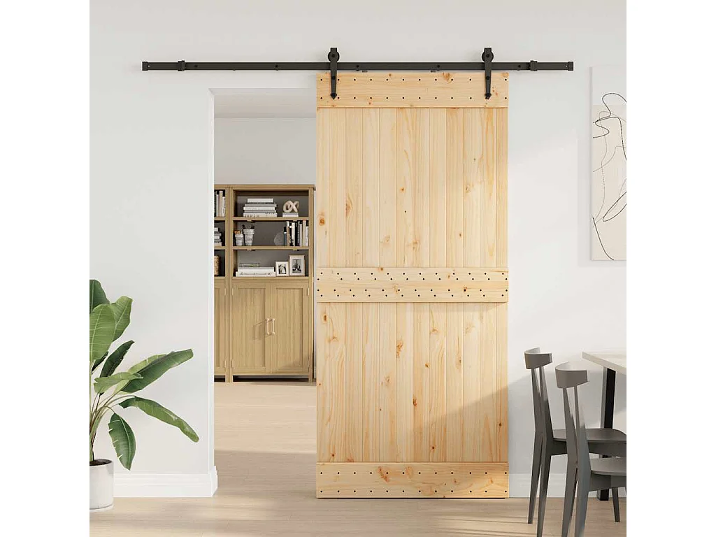 Porta de correr com ferragens 95x210 cm madeira de pinho maciça