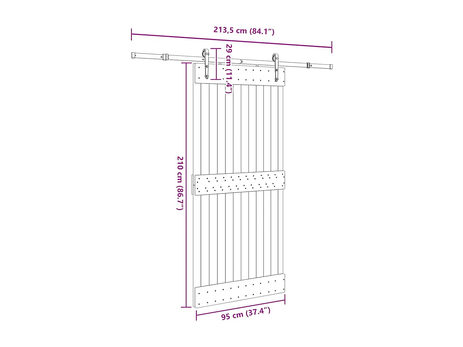 Porta de correr com ferragens 95x210 cm madeira de pinho maciça