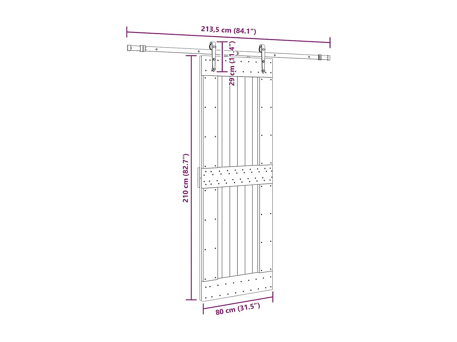 Porta Scorrevole con Set Hardware 80x210 cm Legno Massello Pino
