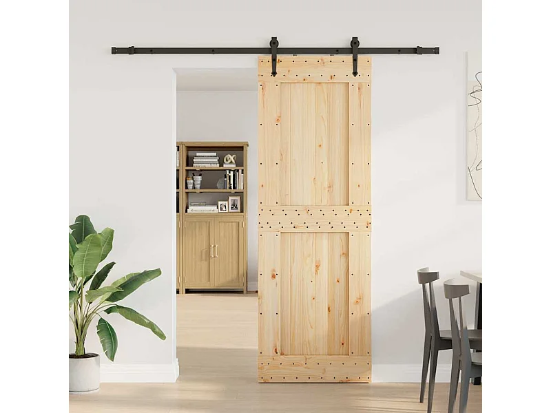 Porta Scorrevole con Set Hardware 80x210 cm Legno Massello Pino