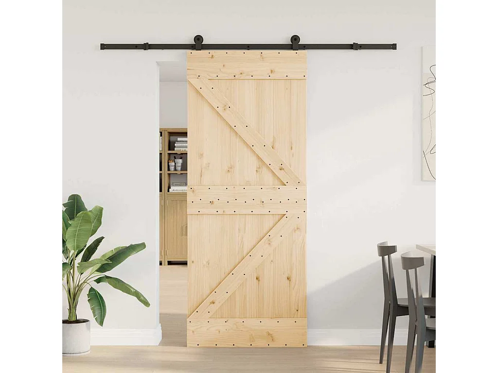 Porta Scorrevole con Set Hardware 85x210 cm Legno Massello Pino