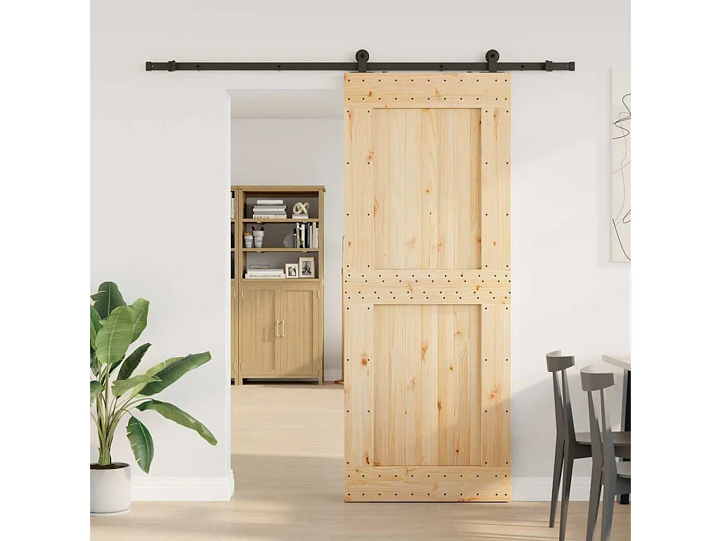 Porte coulissante et kit de quincaillerie 90x210 cm pin massif