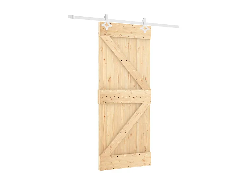 Porta Scorrevole con Set Hardware 80x210 cm Legno Massello Pino