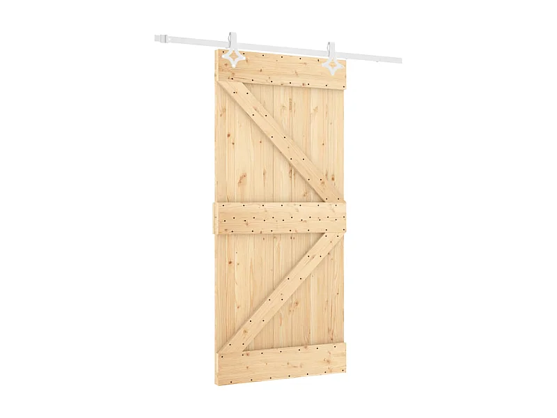 Porta Scorrevole con Set Hardware 90x210 cm Legno Massello Pino