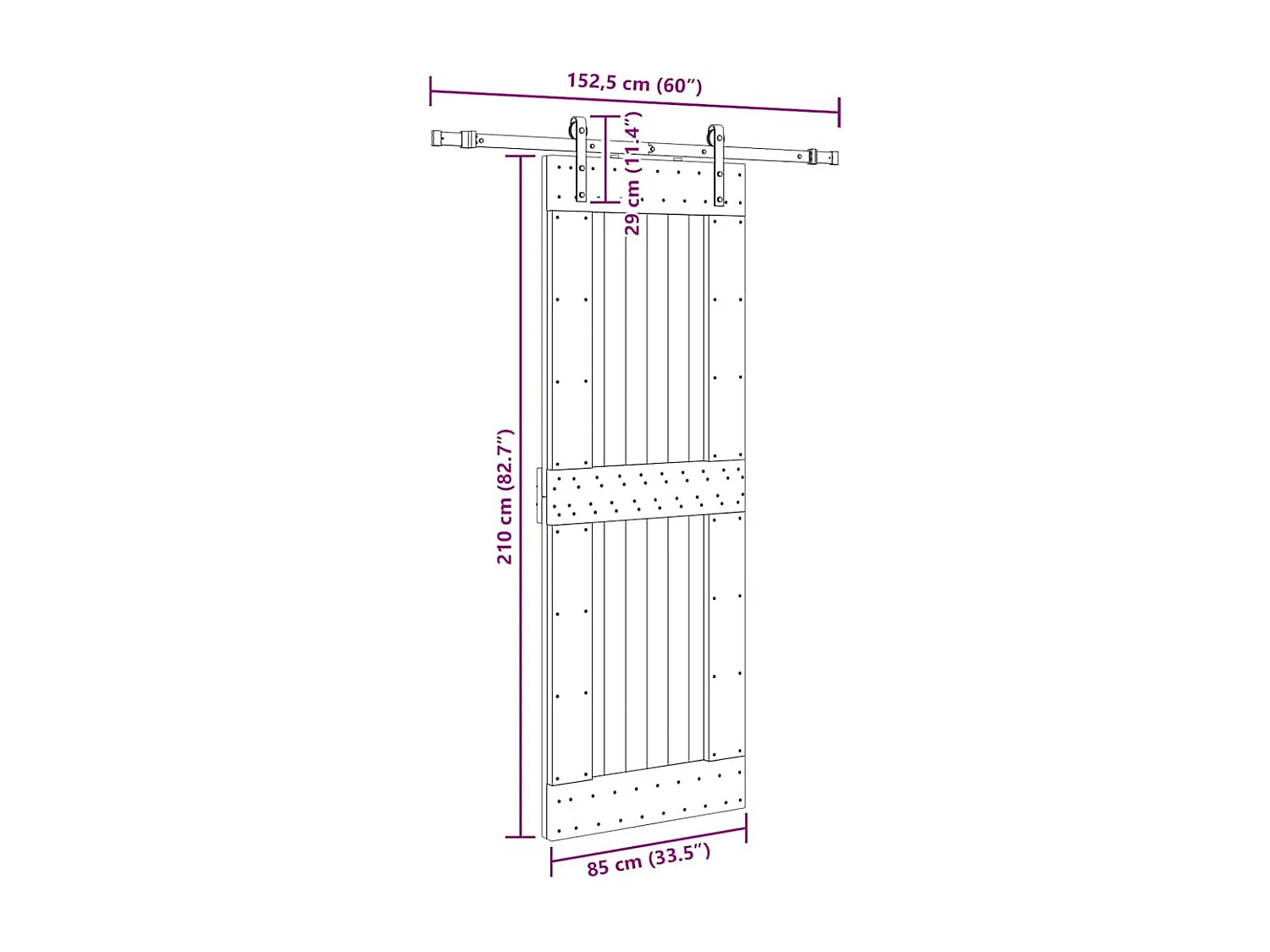 Porte coulissante et kit de quincaillerie 85x210 cm pin massif