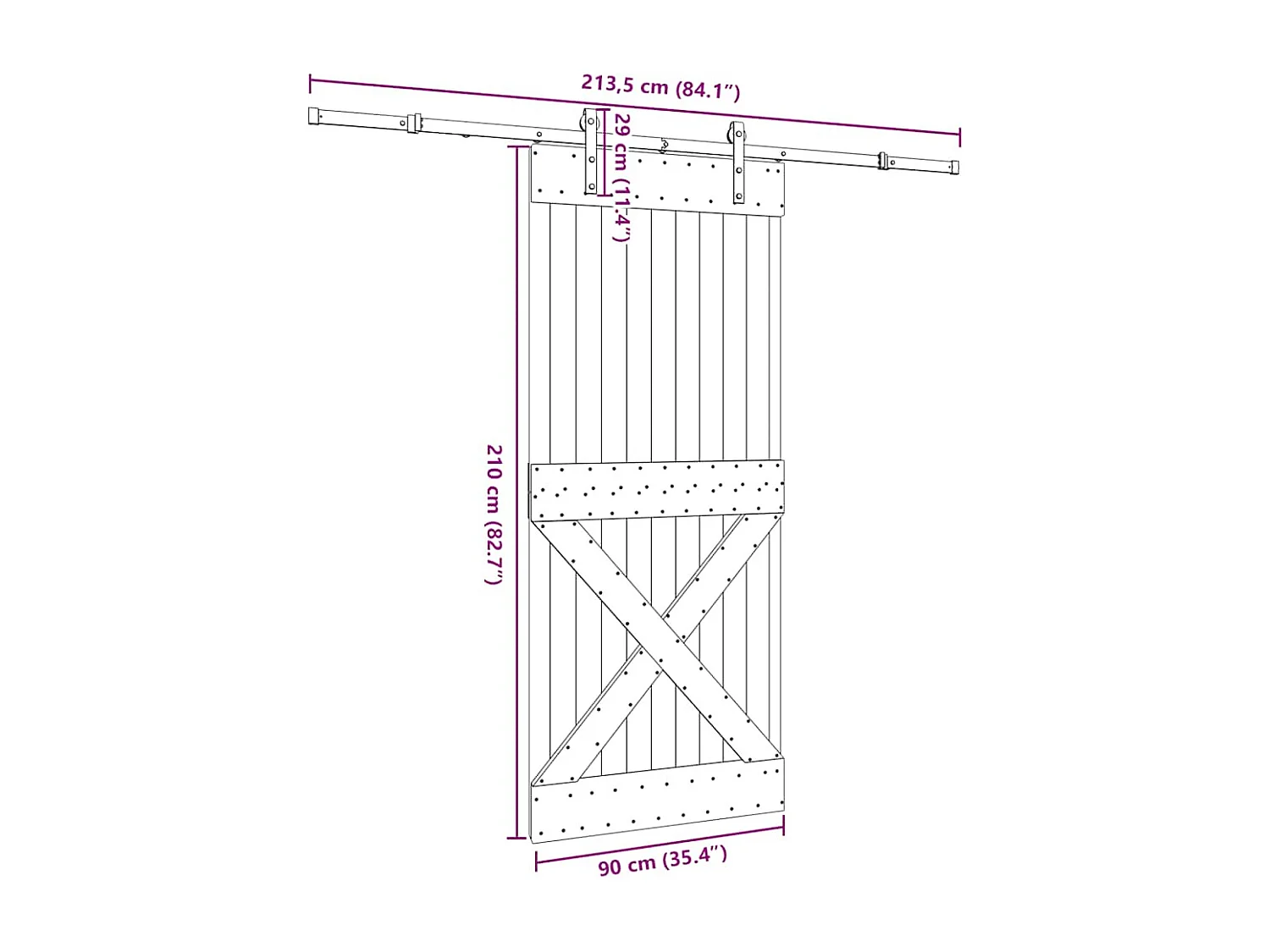 Porta de correr com ferragens 90x210 cm madeira de pinho maciça