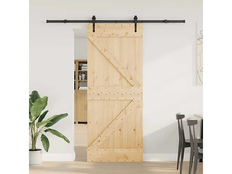 Porta de correr com ferragens 85x210 cm madeira de pinho maciça