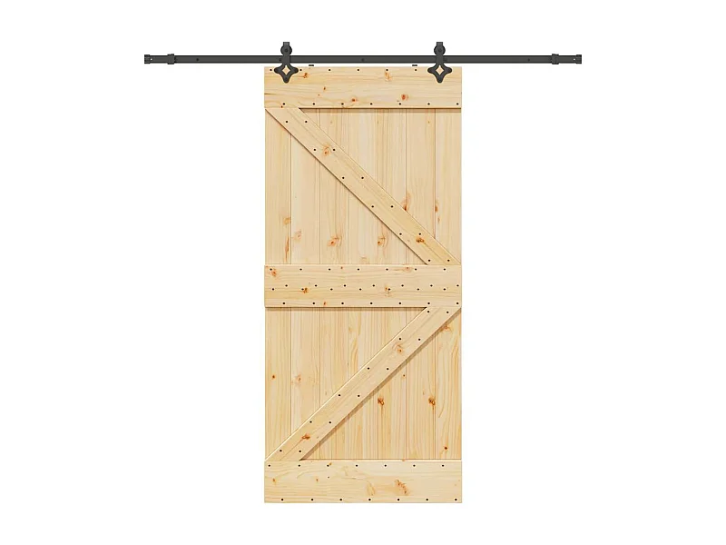 Porta Scorrevole con Set Hardware 90x210 cm Legno Massello Pino