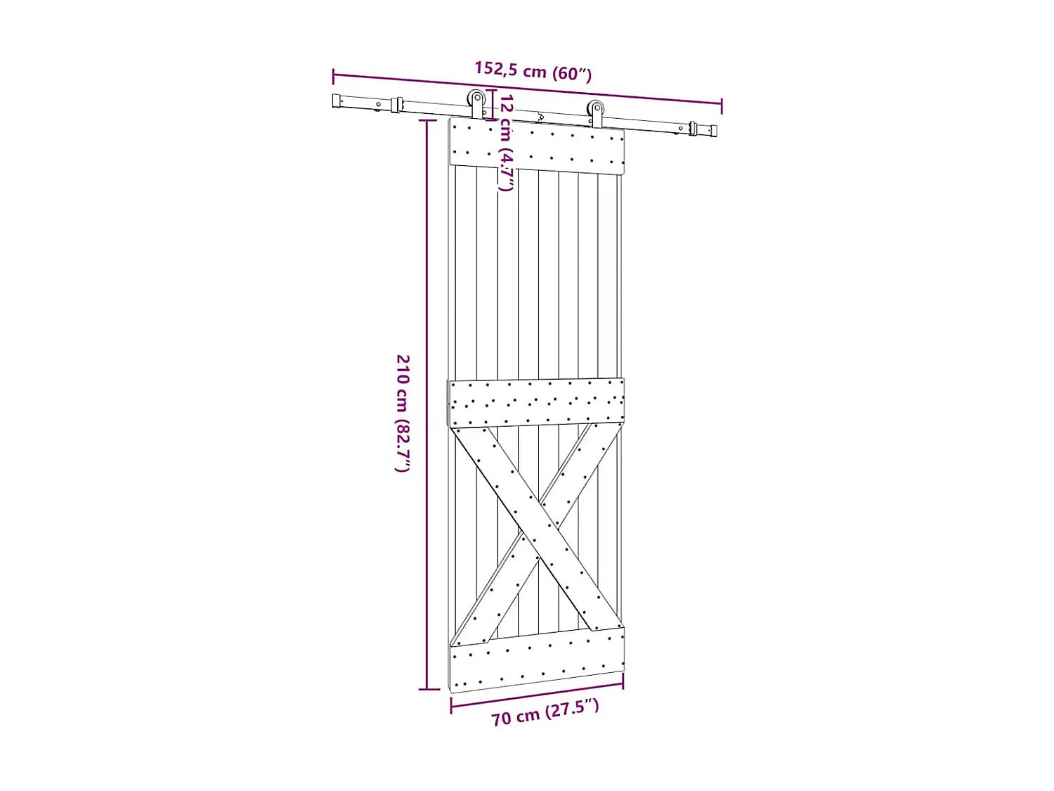 Porte coulissante et kit de quincaillerie 70x210 cm pin massif