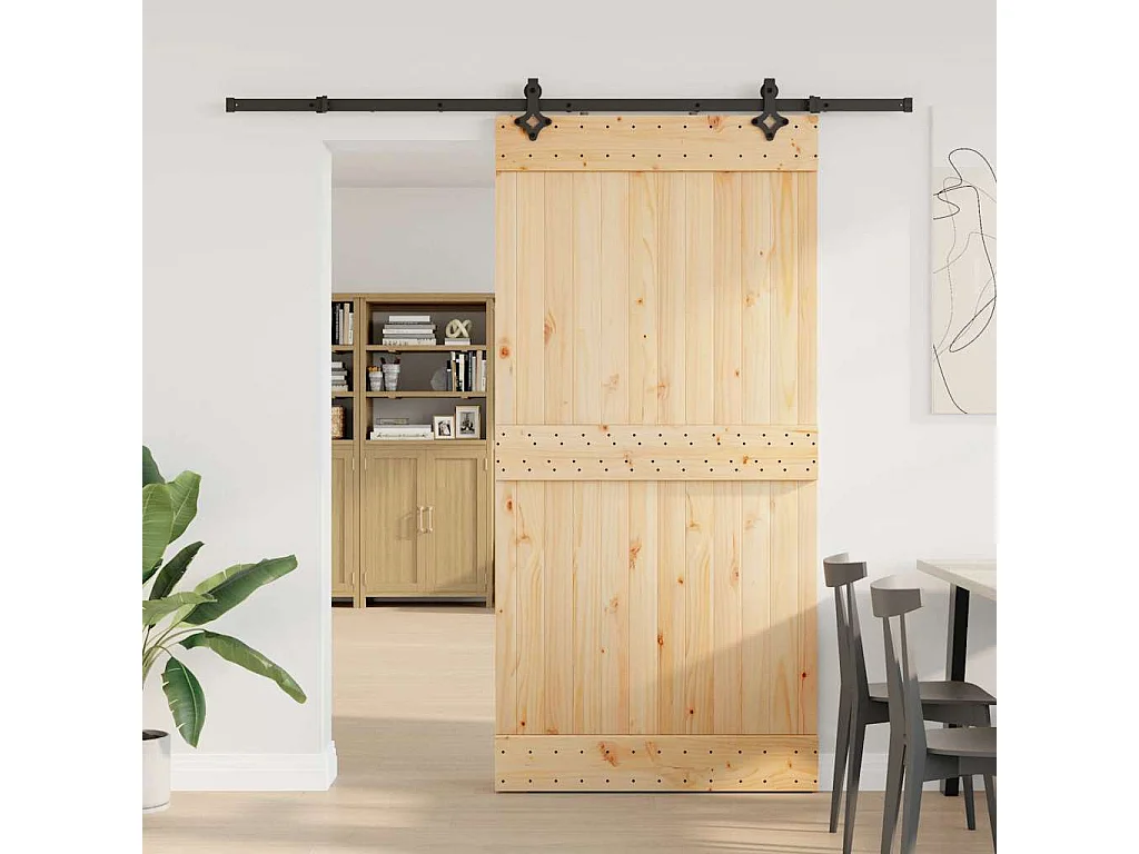 Porta de correr c/ ferragens 100x210 cm madeira de pinho maciça