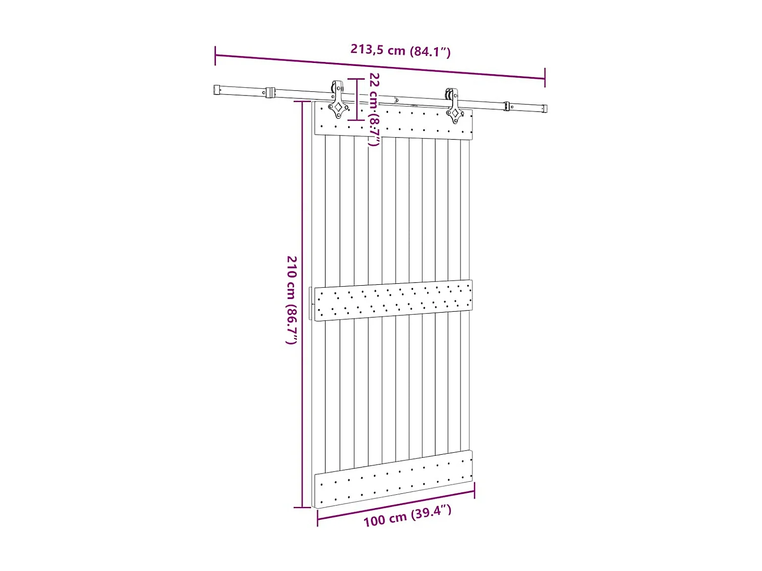 Porta de correr c/ ferragens 100x210 cm madeira de pinho maciça