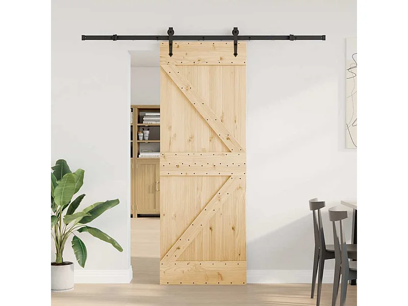 Porta Scorrevole con Set Hardware 70x210 cm Legno Massello Pino