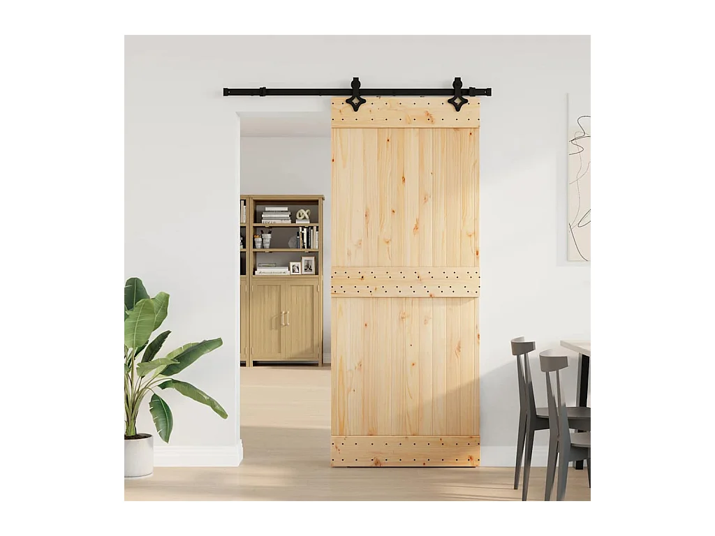 Porte coulissante et kit de quincaillerie 85x210 cm pin massif