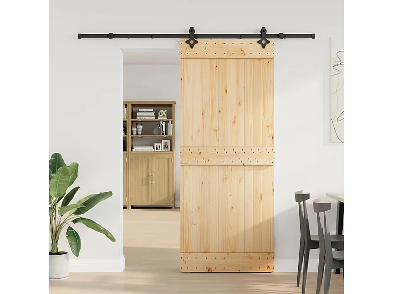 Porta Scorrevole con Set Hardware 85x210 cm Legno Massello Pino