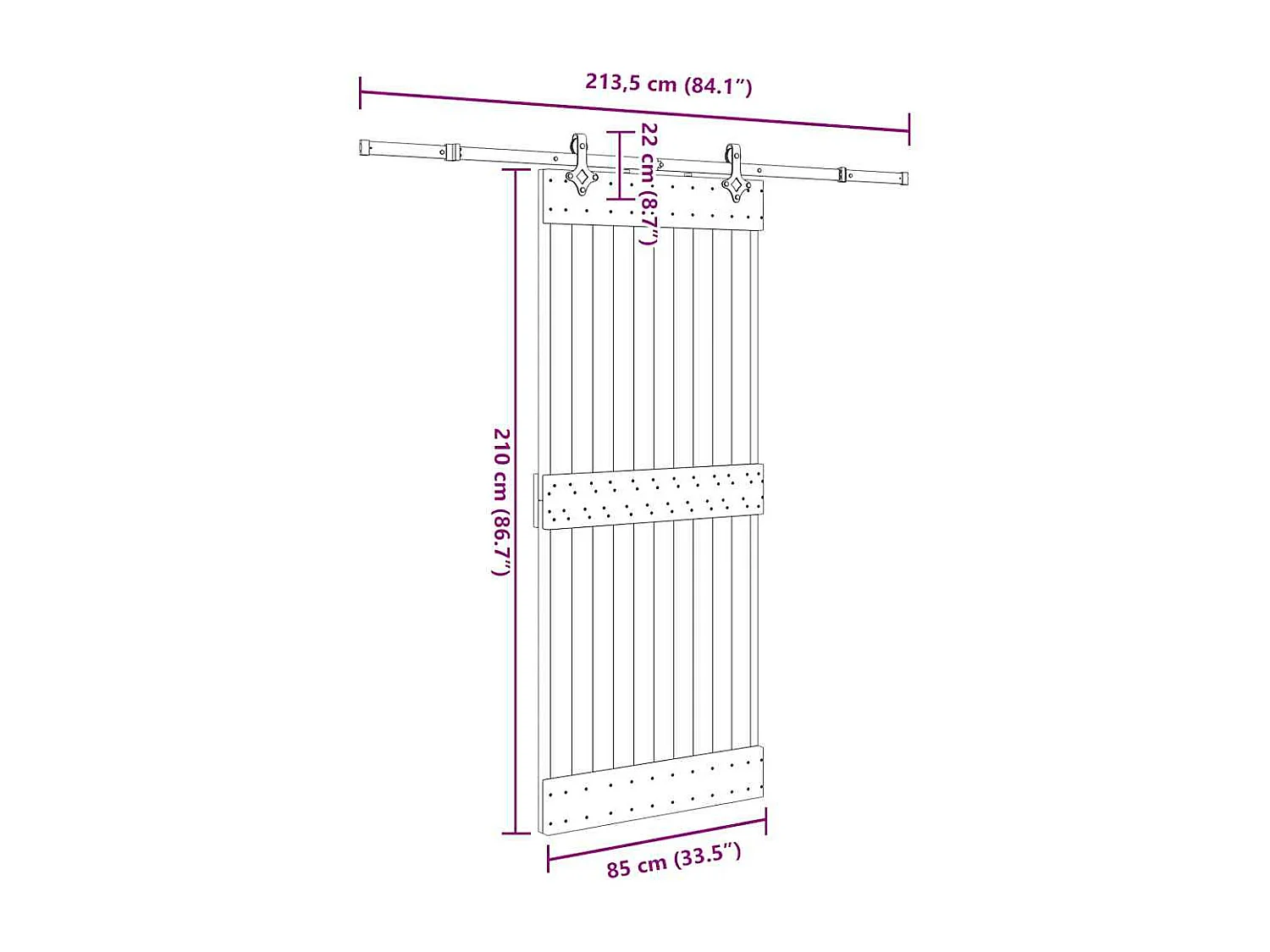 Porte coulissante et kit de quincaillerie 85x210 cm pin massif