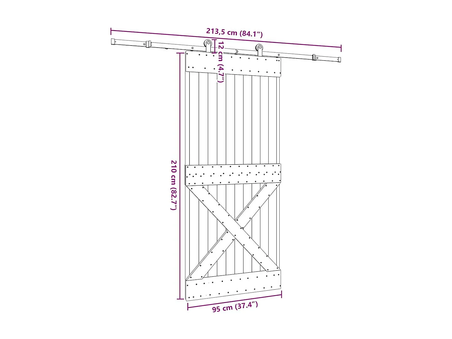 Porte coulissante et kit de quincaillerie 95x210 cm pin massif