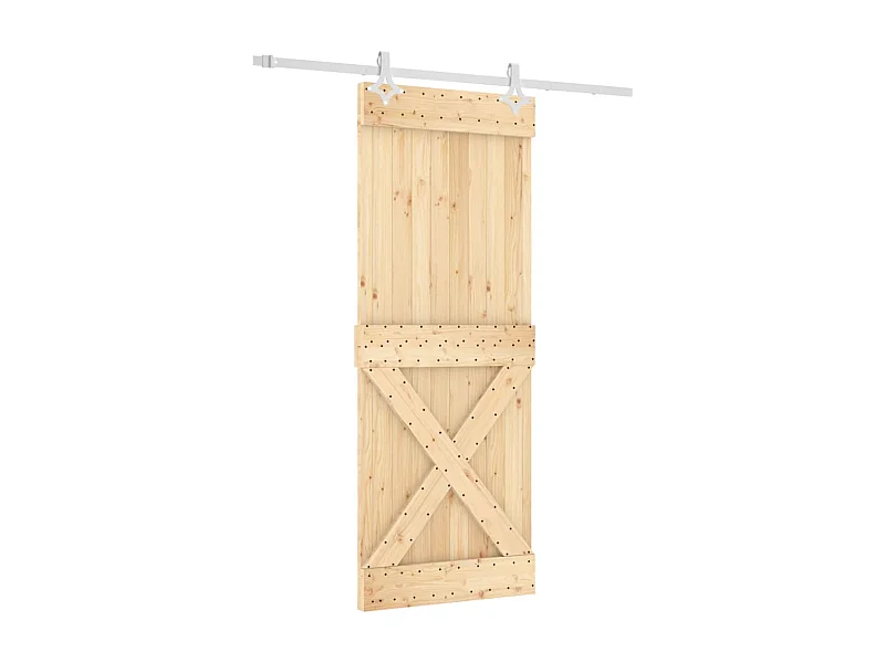 Porta de correr com ferragens 80x210 cm madeira de pinho maciça