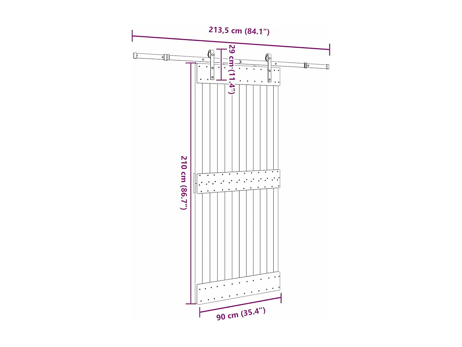 Porta Scorrevole con Set Hardware 90x210 cm Legno Massello Pino