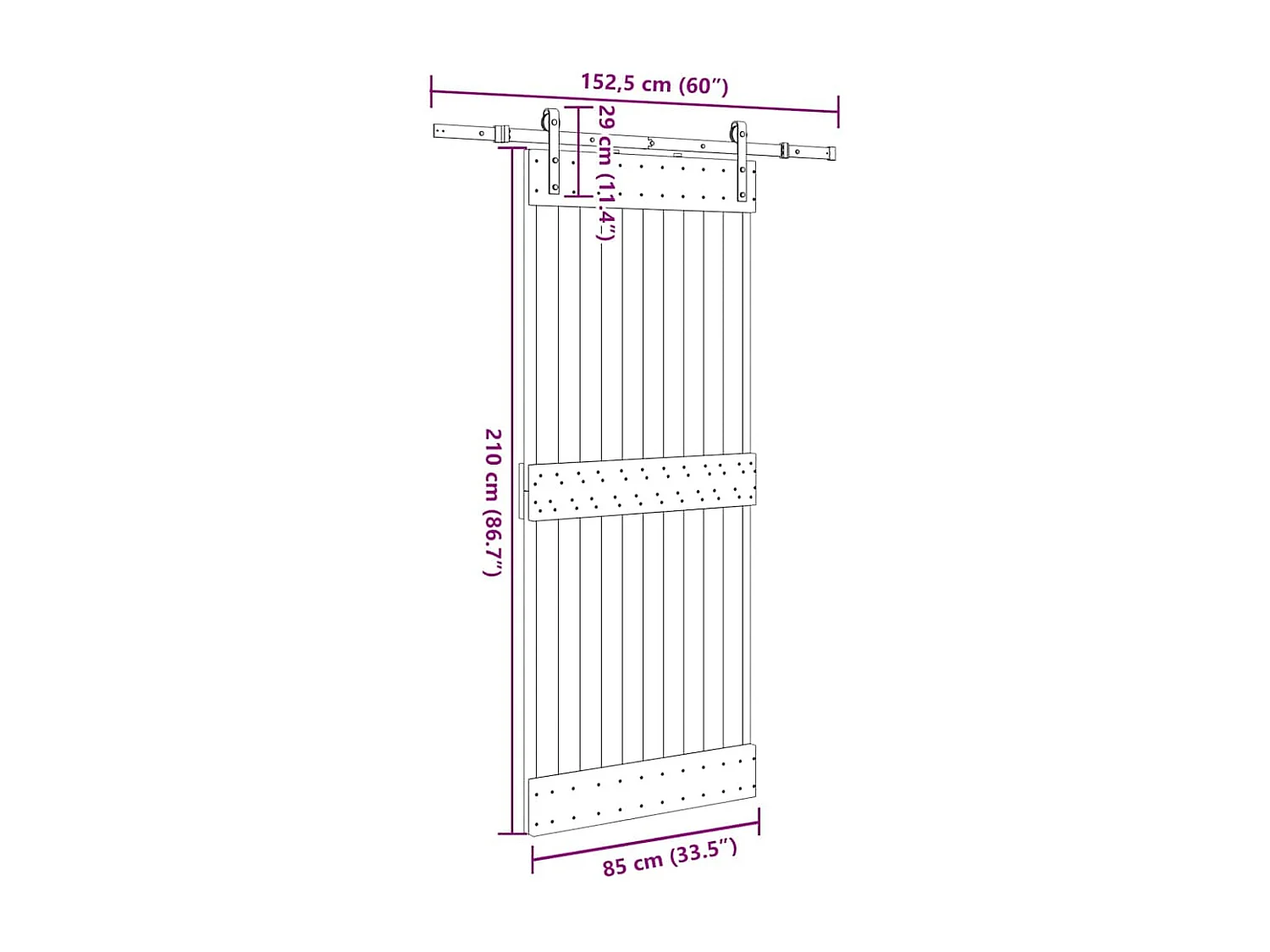 Porte coulissante et kit de quincaillerie 85x210 cm pin massif
