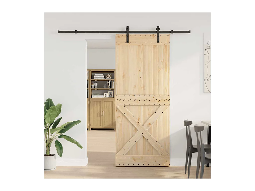 Porte coulissante et kit de quincaillerie 100x210 cm pin massif