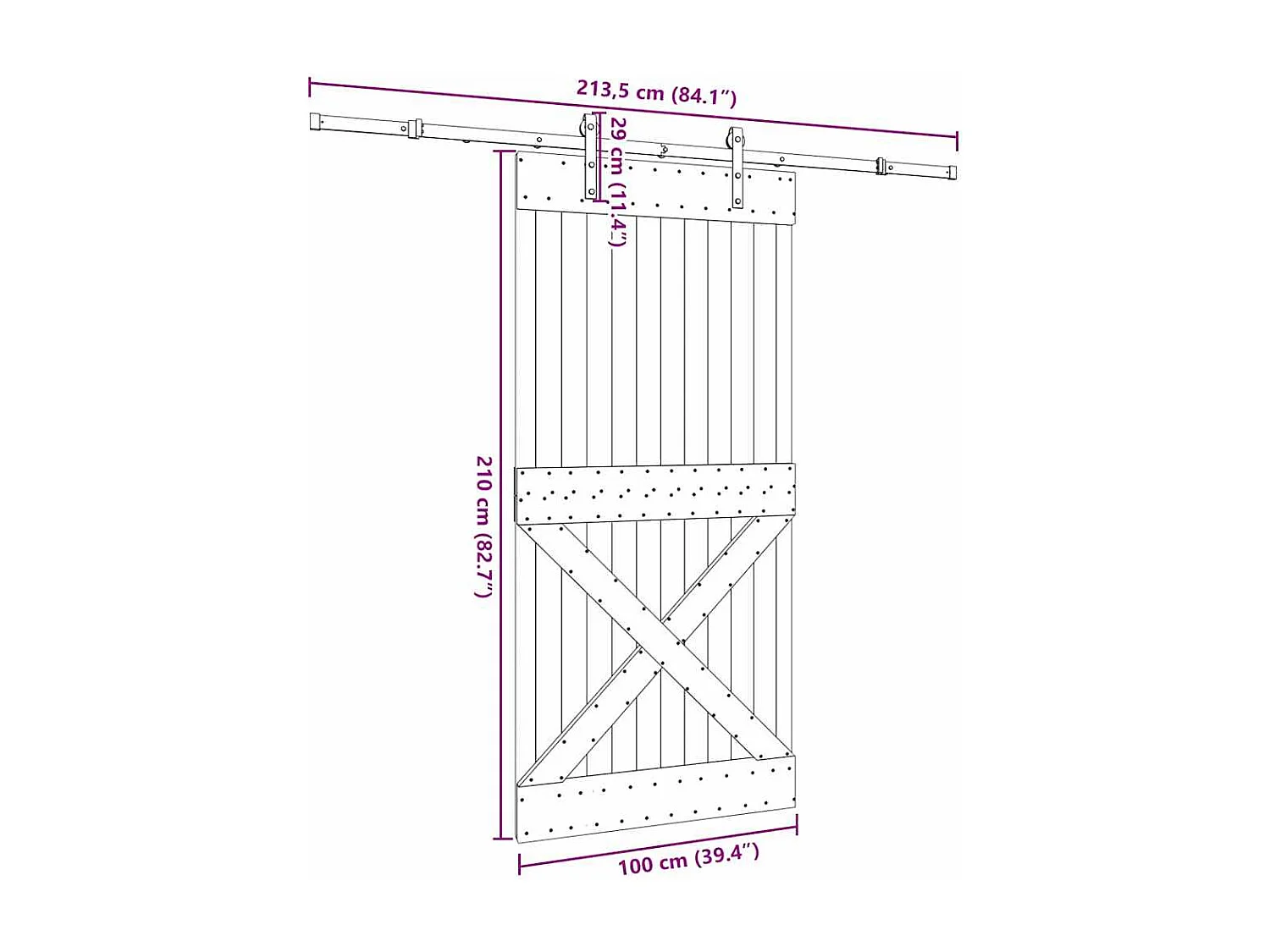 Porta de correr c/ ferragens 100x210 cm madeira de pinho maciça