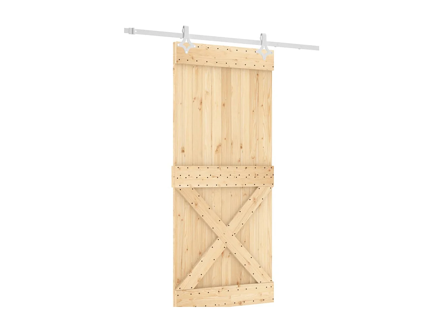 Porta Scorrevole con Set Hardware 90x210 cm Legno Massello Pino