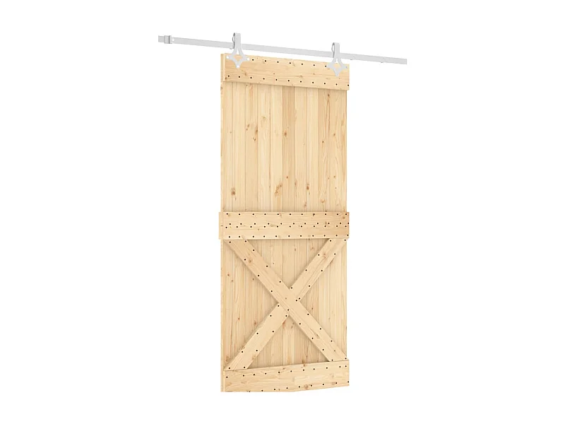 Porta Scorrevole con Set Hardware 90x210 cm Legno Massello Pino