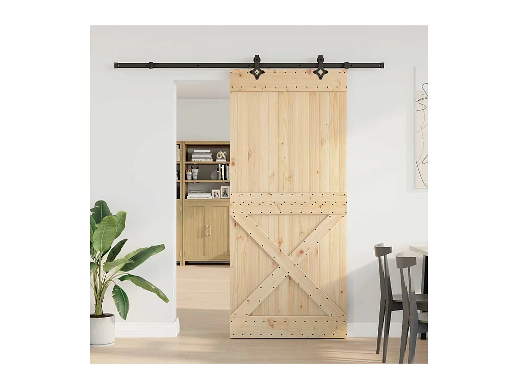 Porte coulissante et kit de quincaillerie 100x210 cm pin massif